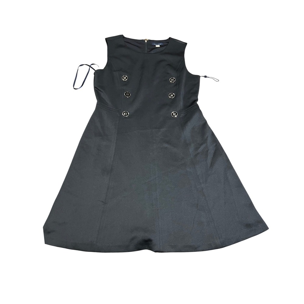 Tommy Hilfiger Black Sleeveless Fit & Flare Dress Button Detail 14 nautical